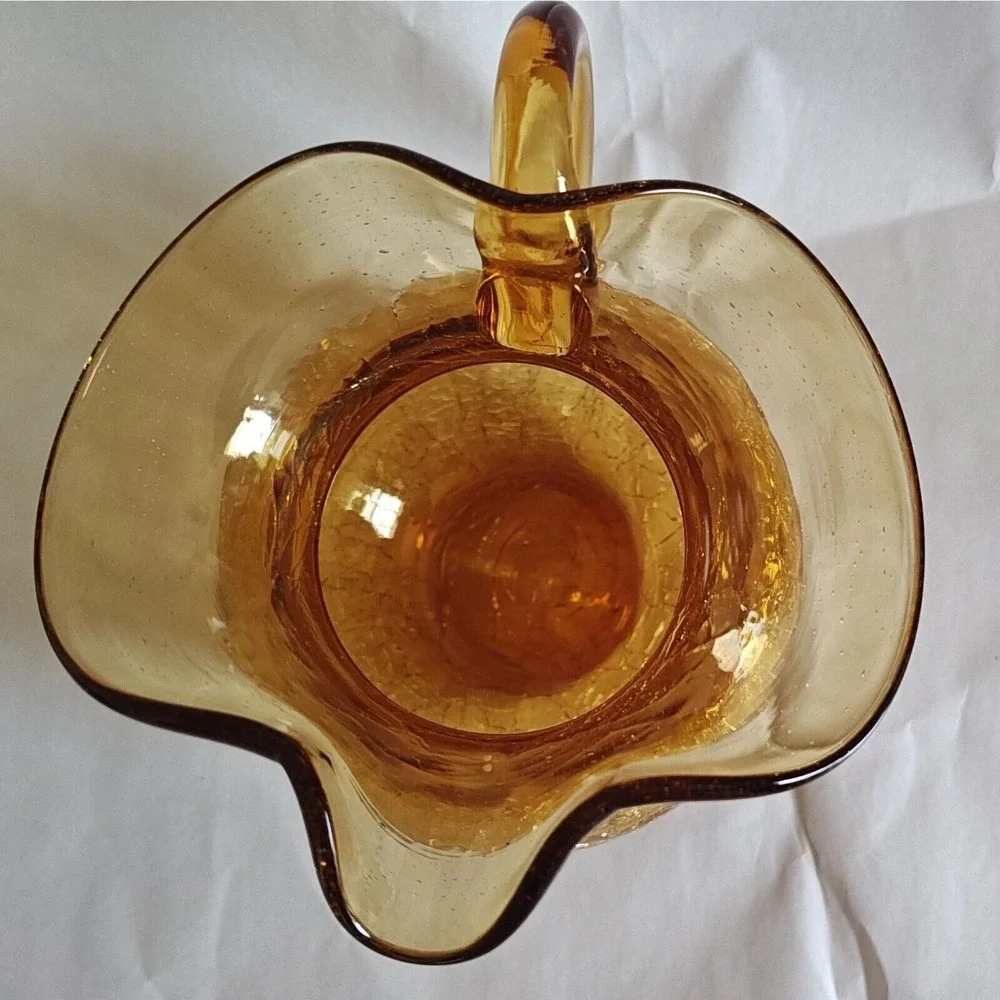 Rainbow Amber Crackle Glass Pitcher and Vase Set Ruffled‎ Rim Vintage Decor 6.5